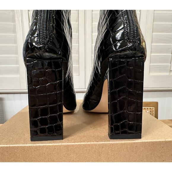 Good American Women's Ankle Boots Croc Embossed Black Size 7 NWOB Square Toe - Picture 9 of 12